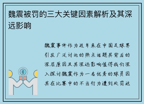 魏震被罚的三大关键因素解析及其深远影响